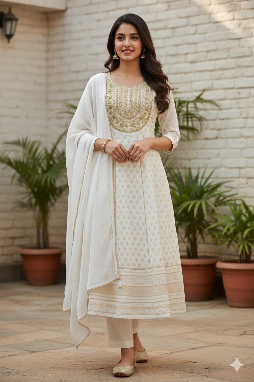 Timeless Off-White Cotton Suit Set