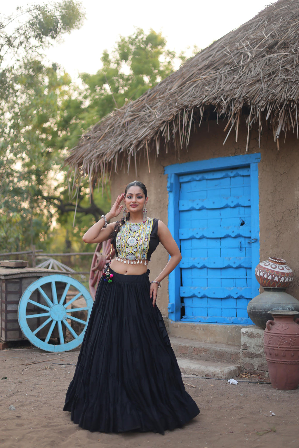 Traditional Black Chaniya Choli Set | Mirror Work Navratri Special Dress