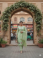 Mint Green Embroidered Kurta Suit Set with Dupatta