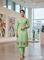 Mint Green Embroidered Kurta Suit Set with Dupatta