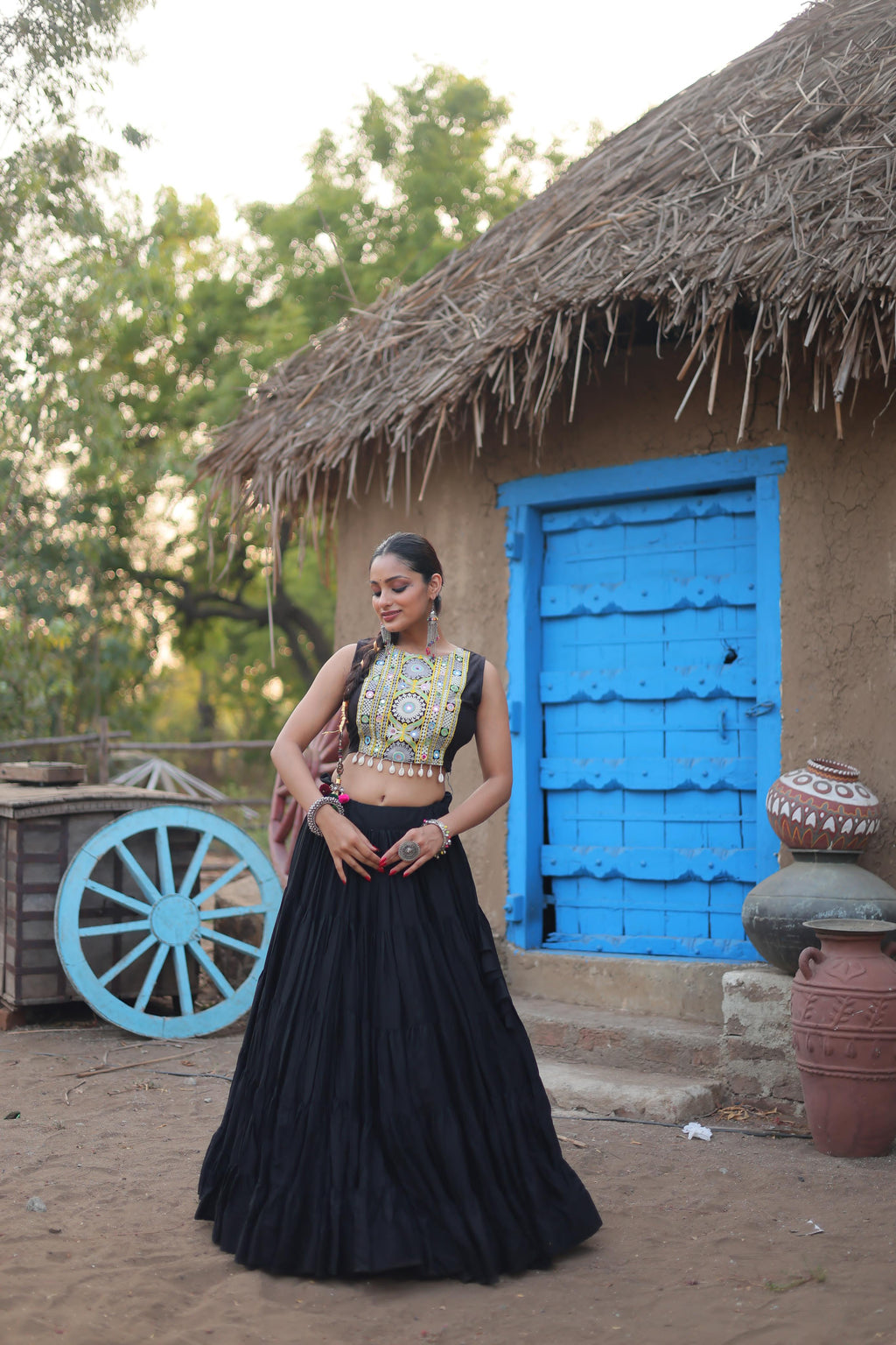 Traditional Black Chaniya Choli Set | Mirror Work Navratri Special Dress