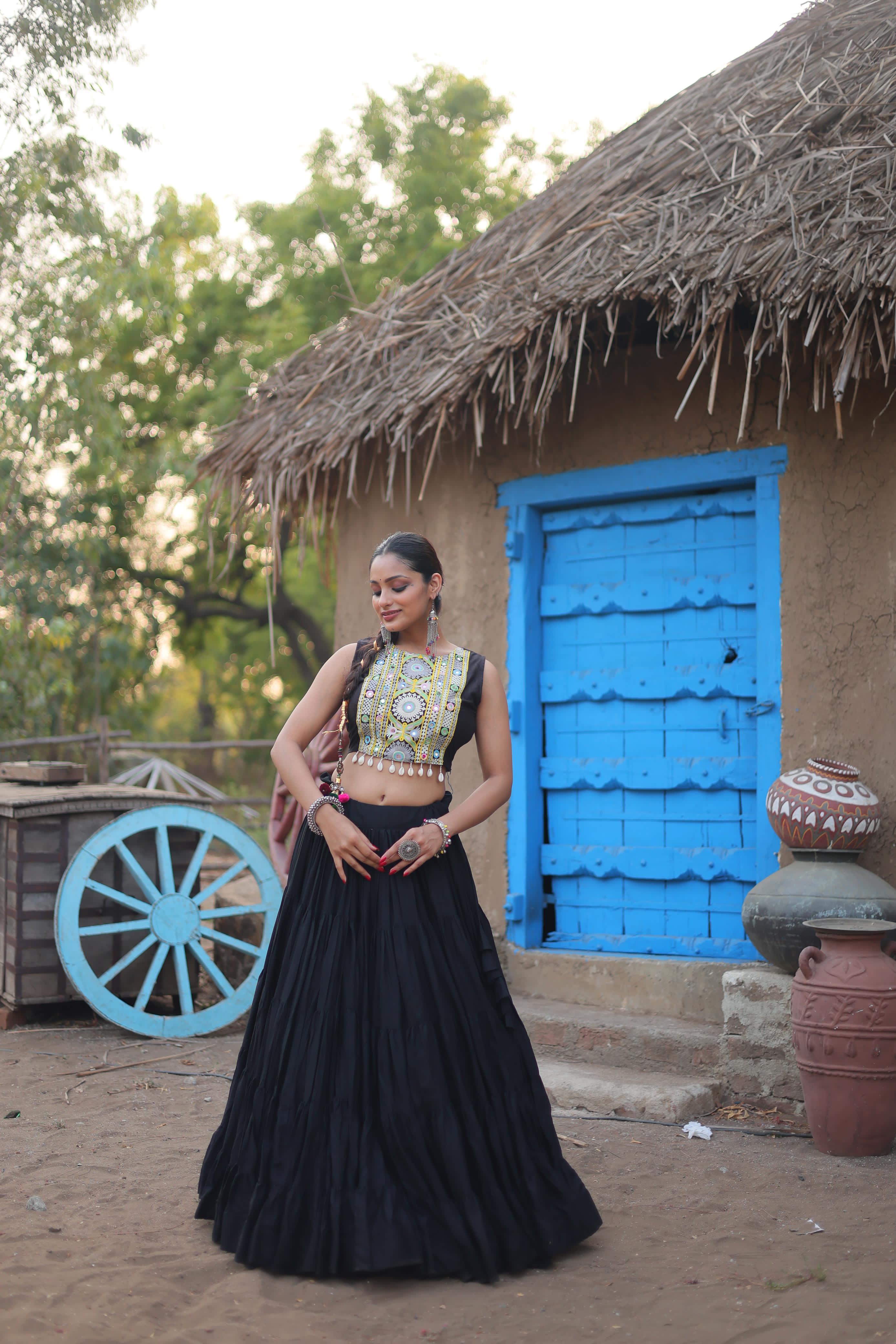 Traditional Black Chaniya Choli Set | Mirror Work Navratri Special Dress