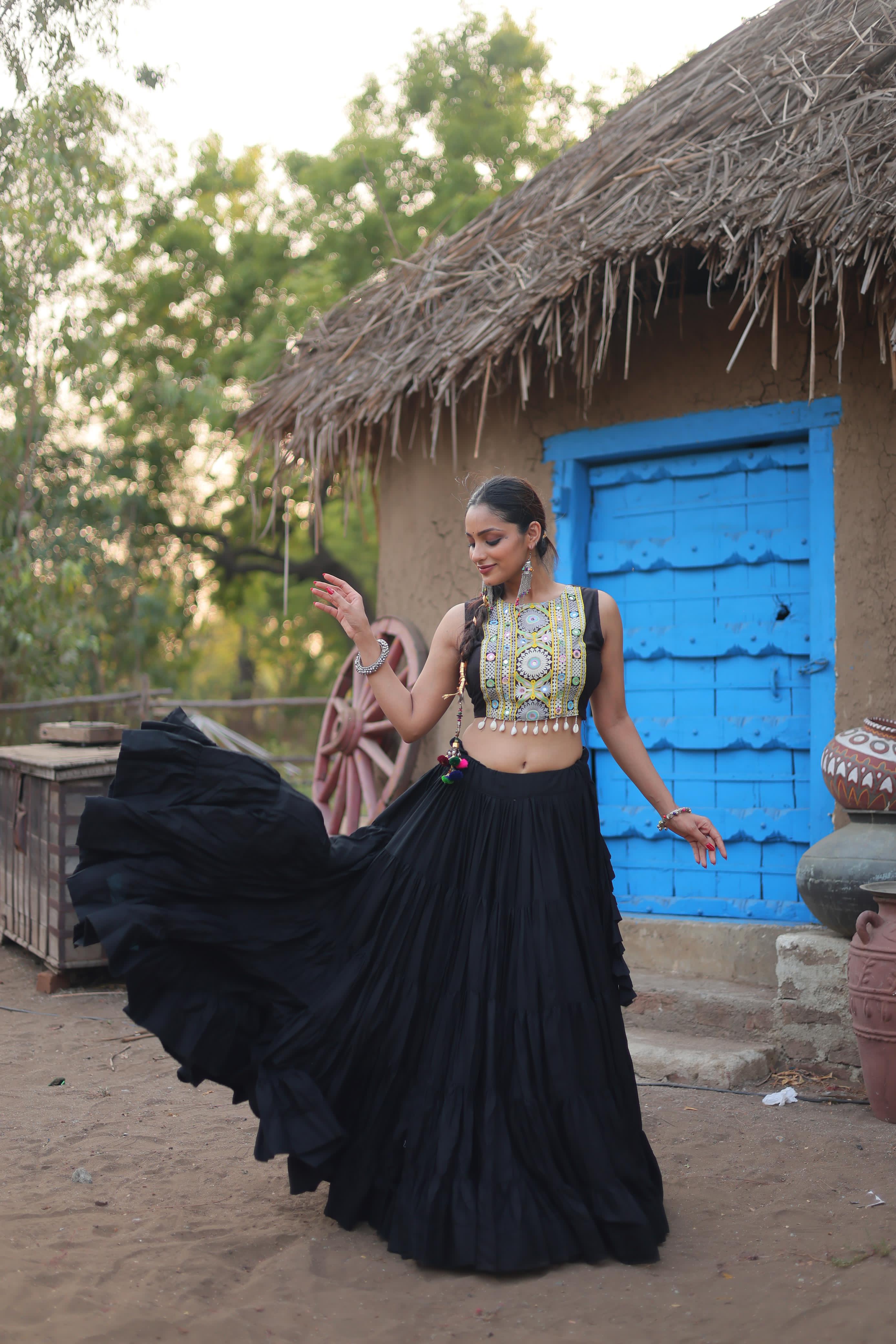 Traditional Black Chaniya Choli Set | Mirror Work Navratri Special Dress