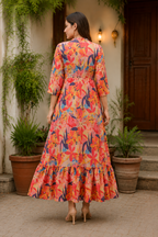 Women's Floral Printed Long Shrug | Boho Open Front Maxi Cover Up