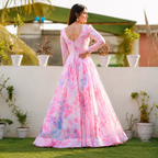 Women's Pink Floral Print Maxi Gown | Elegant Long Party & Occasion Dress