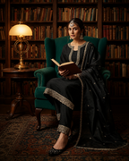Elegant Black Cotton Kurta Set with Embellished Detailing for Women
