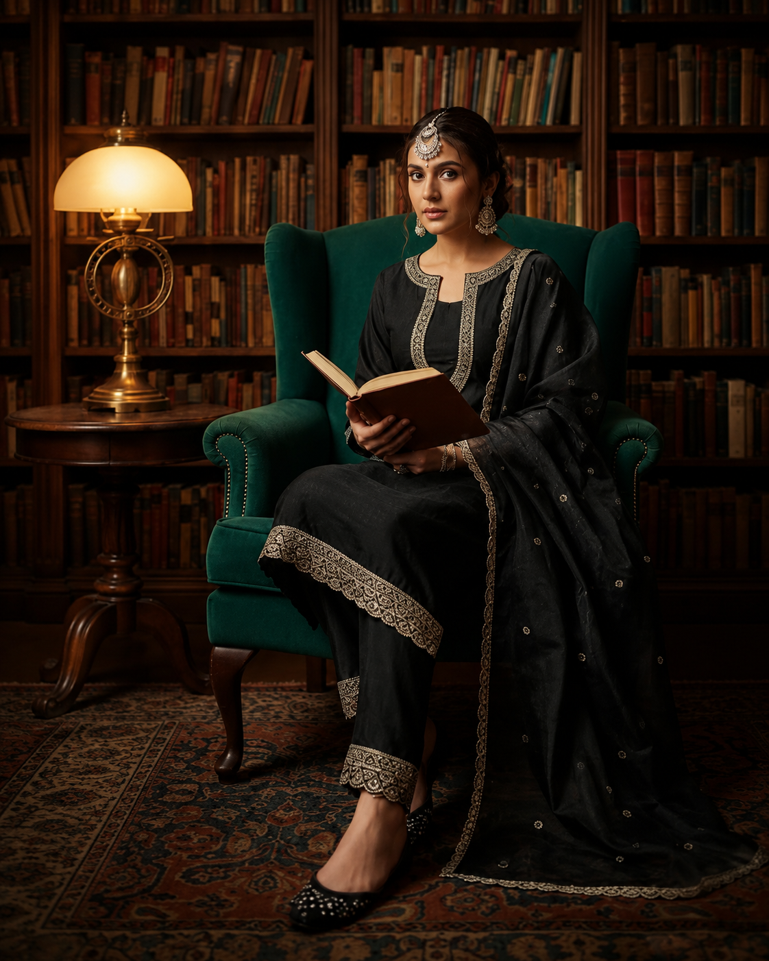 Elegant Black Cotton Kurta Set with Embellished Detailing for Women