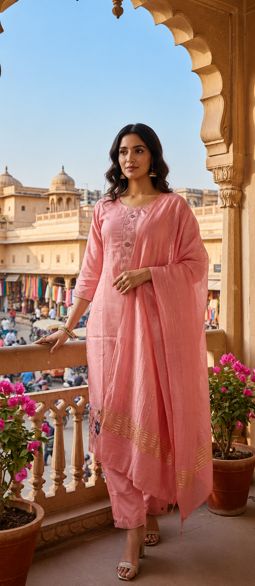 Women's Blush Pink Kurta Pant Set with Dupatta – Premium Ethnic Suit