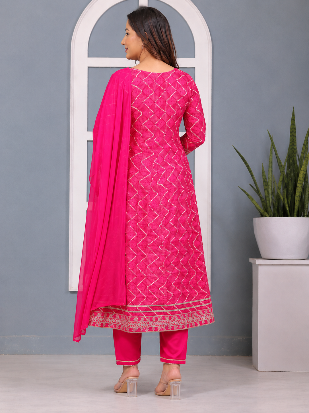 Pink Embroidered Anarkali Suit Set for Women