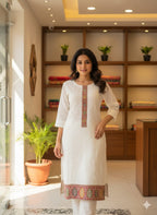 Off-White Cotton Suit Set with Multicolor Dupatta | Elegant Festive & Ethnic Wear for Women