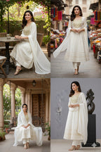 Timeless Off-White Cotton Suit Set with Multicolor Dupatta for Women
