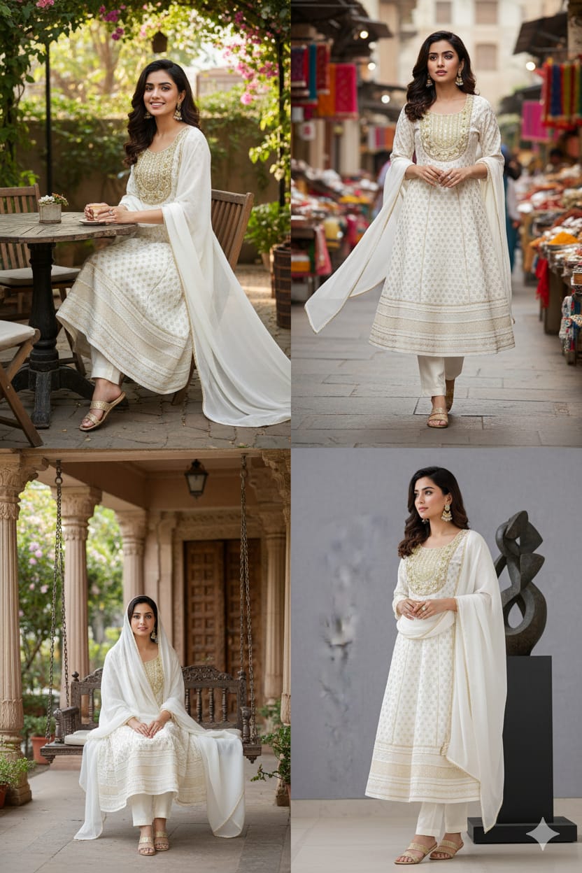 Timeless Off-White Cotton Suit Set with Multicolor Dupatta for Women