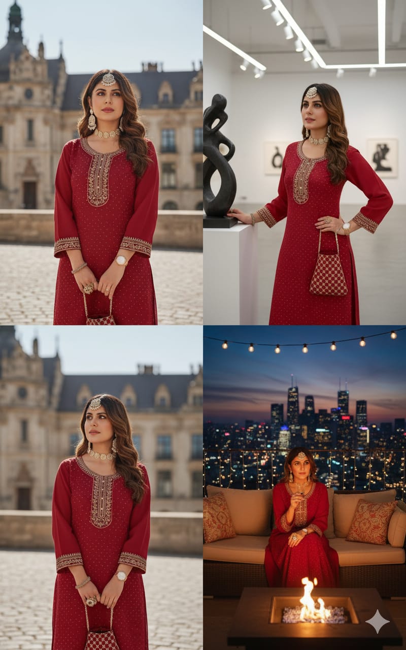 Traditional Red Cotton Anarkali Dress with Embroidery – Elegant Indian Ethnic Wear for Women