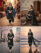 Elegant Black Cotton Kurta Set with Embellished Detailing for Women