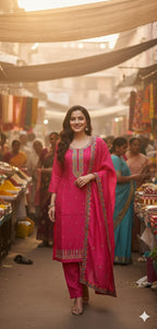 Magenta Embroidered Cotton Suit Set with Dupatta | Festive & Ethnic Wear for Women