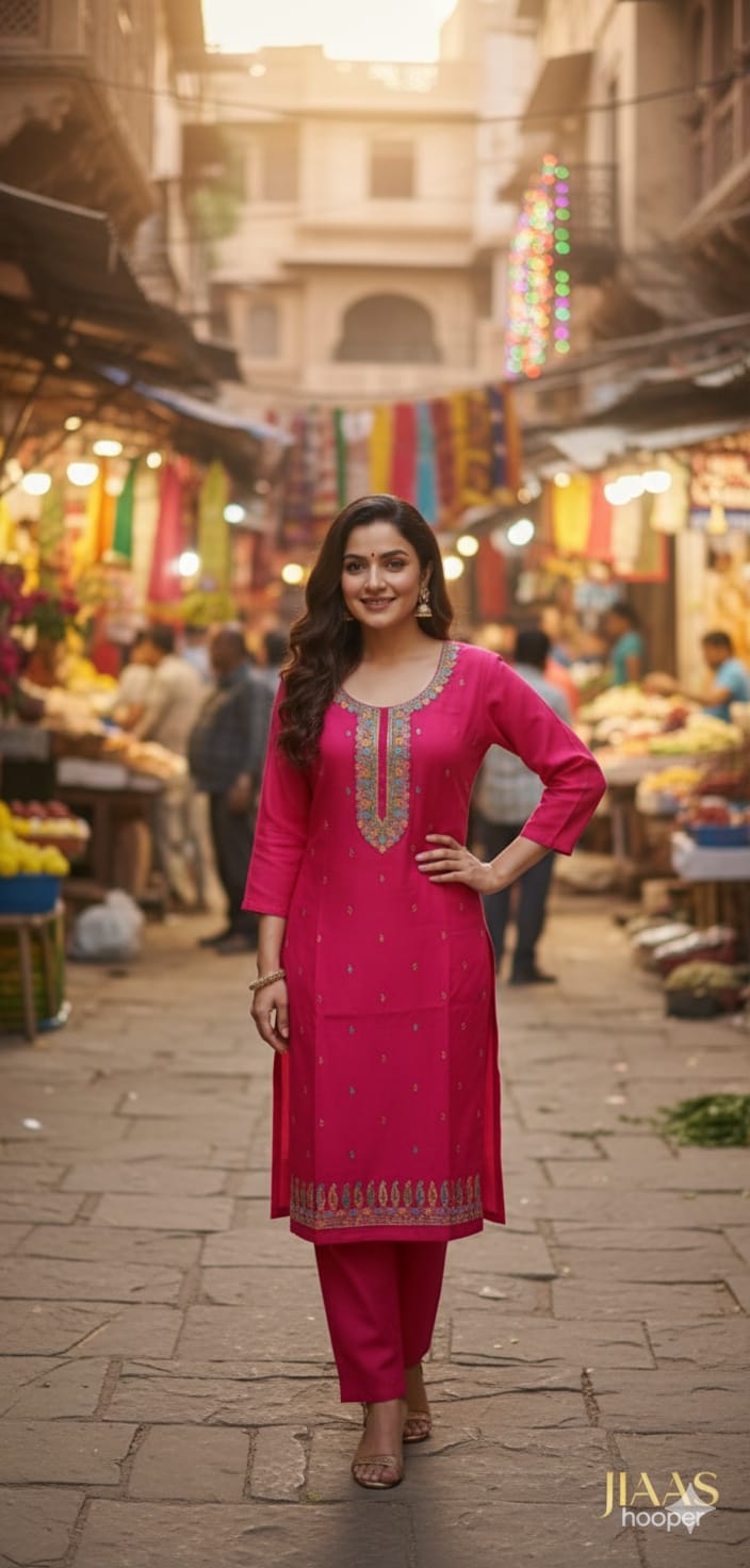 Magenta Embroidered Cotton Suit Set with Dupatta | Festive & Ethnic Wear for Women