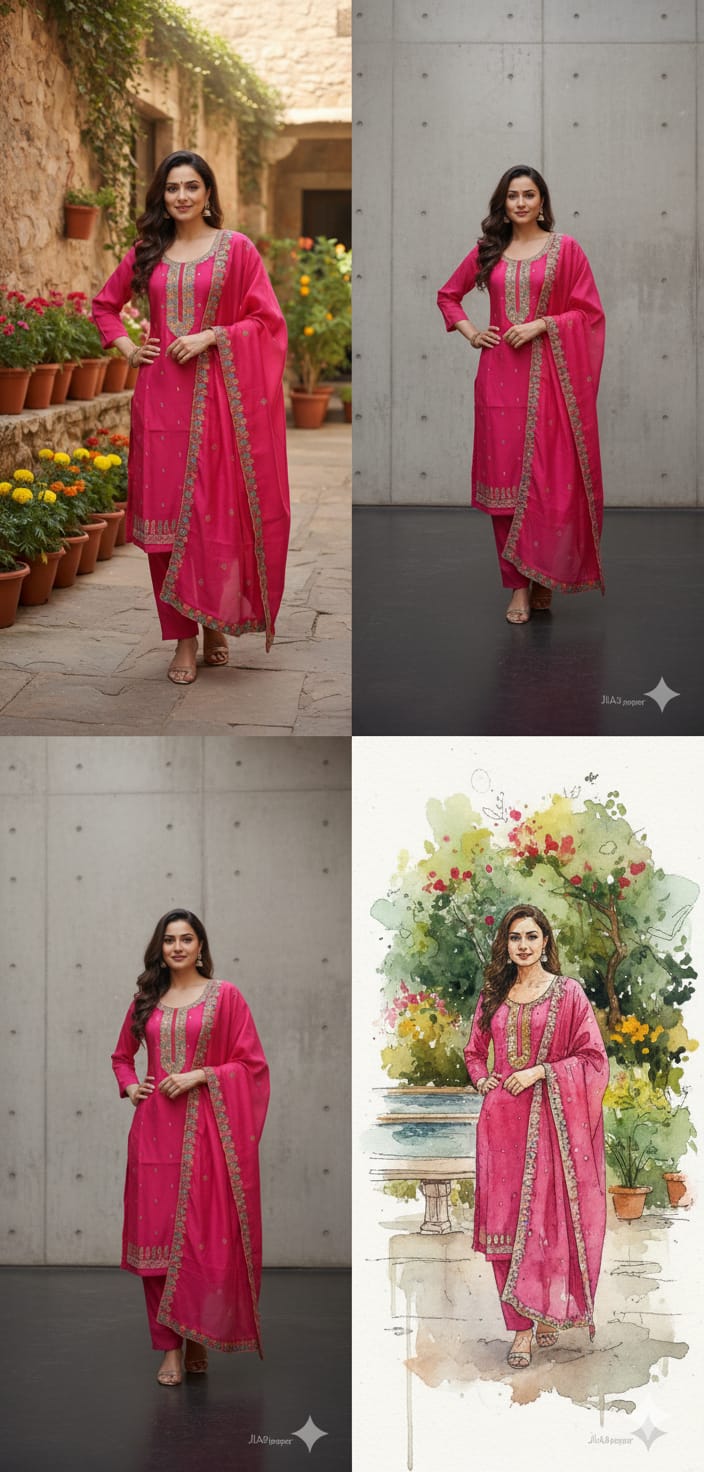 Magenta Embroidered Cotton Suit Set with Dupatta | Festive & Ethnic Wear for Women