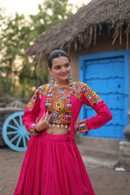 Pink Kutch Embroidered Chaniya Choli Set for Women | Mirror Work Navratri Garba Dress