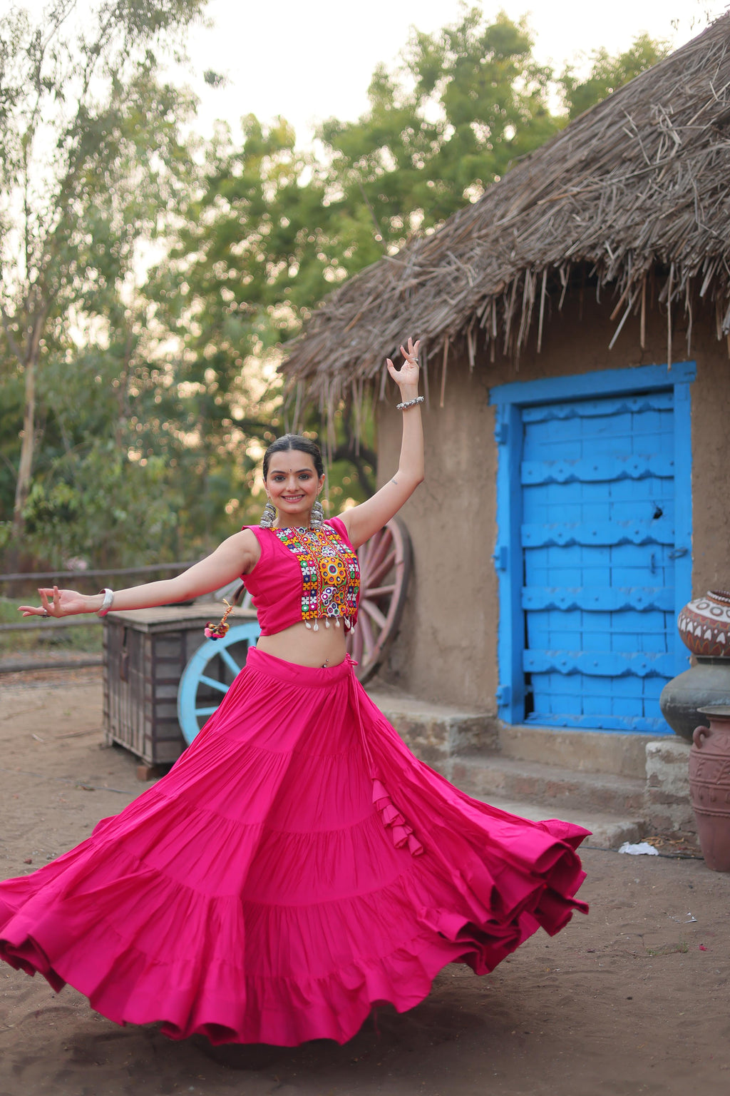 Pink Kutch Embroidered Chaniya Choli Set for Women | Mirror Work Navratri Garba Dress