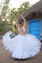 White Chaniya Choli Set | Kutch Embroidered Navratri Garba Dress