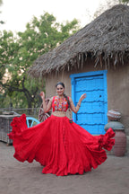 Women's Red Embroidered Chaniya Choli Set | Traditional Navratri Lehenga Choli