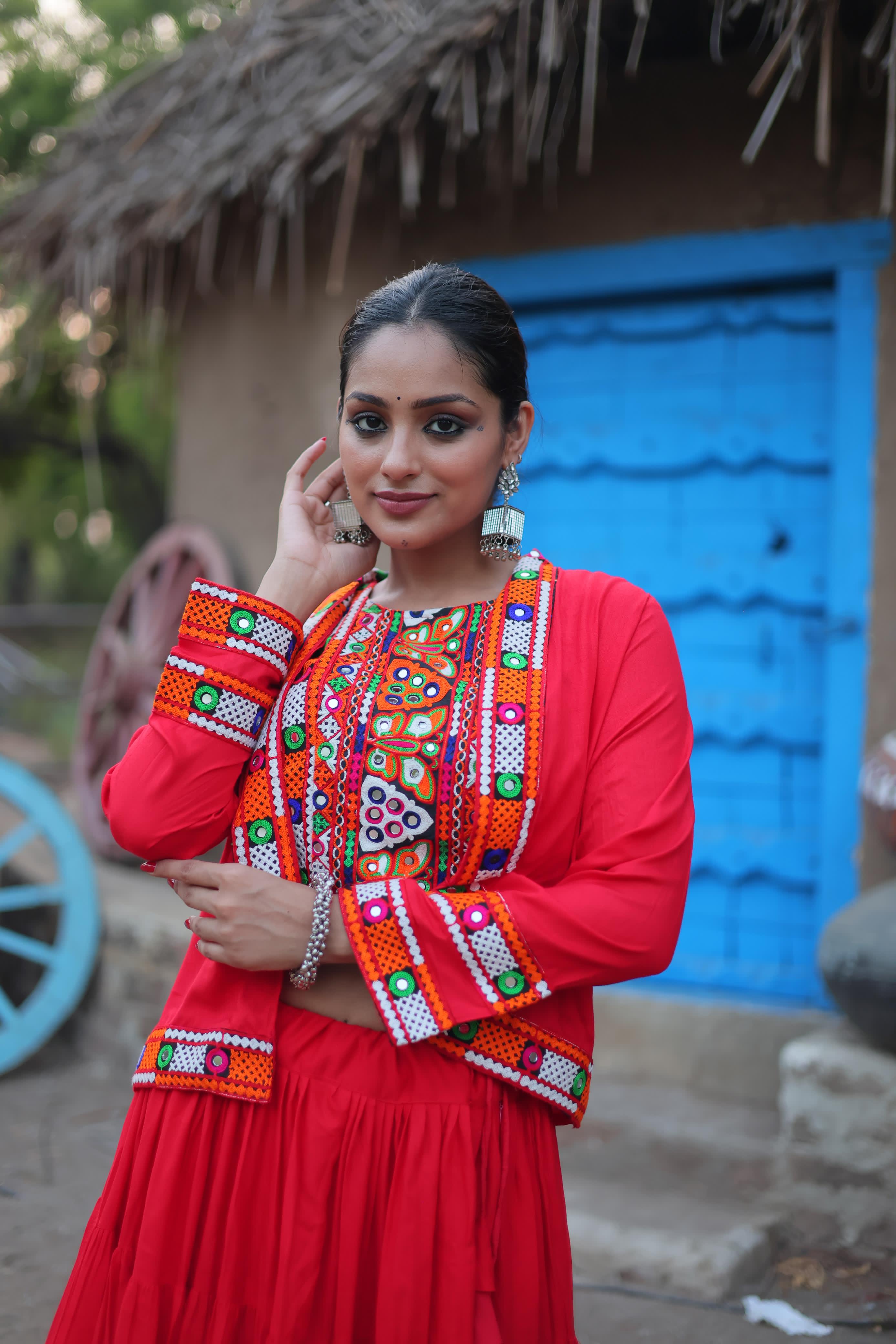 Women's Red Embroidered Chaniya Choli Set | Traditional Navratri Lehenga Choli