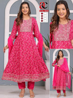 Pink Embroidered Anarkali Suit Set for Women