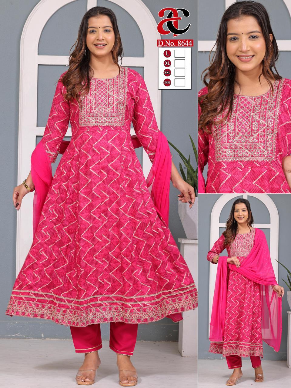 Pink Embroidered Anarkali Suit Set for Women