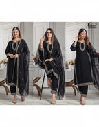 Black Floral Embroidered Kurta Set for Women