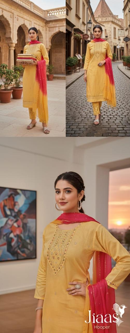 Mustard Yellow Embroidered Kurta Pant Set with Pink Dupatta for Women