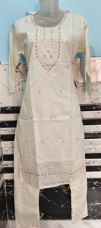 Ivory White Embroidered Kurta Pant Dupatta Set for Women | Elegant Ethnic Wear