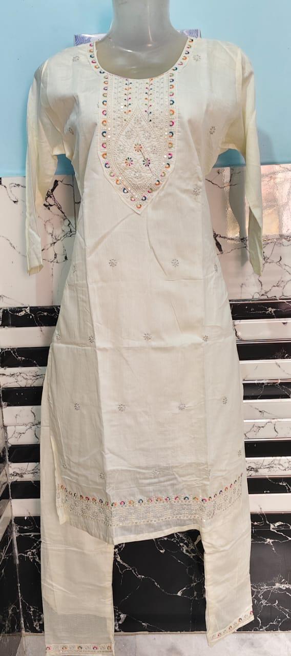 Ivory White Embroidered Kurta Pant Dupatta Set for Women | Elegant Ethnic Wear