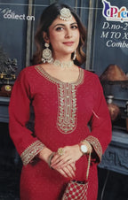Women's Red Kurta Pant Set with Dupatta