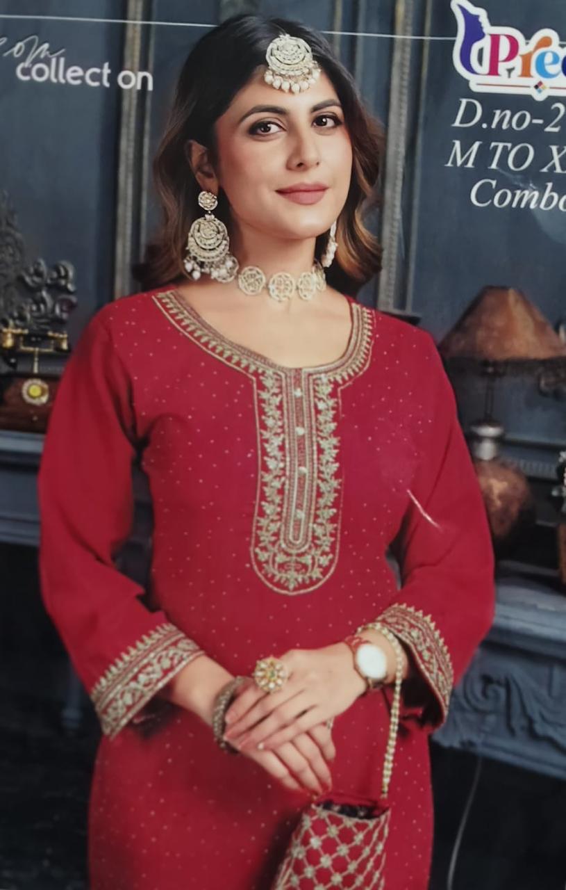 Women's Red Kurta Pant Set with Dupatta