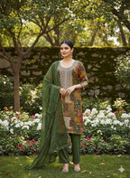 Olive Green Printed Kurta Pant Dupatta Set for Women | Bohemian Ethnic Wear
