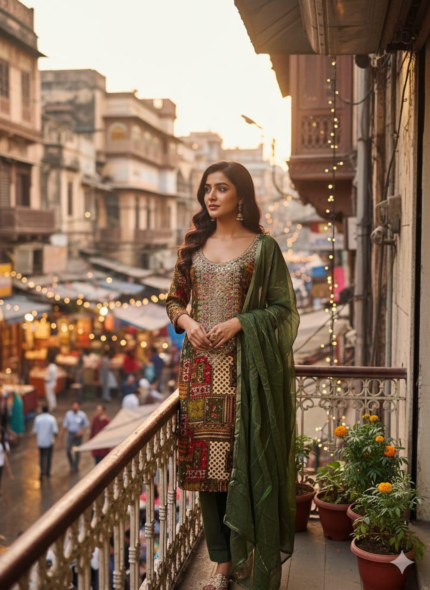 Olive Green Printed Kurta Pant Dupatta Set for Women | Bohemian Ethnic Wear
