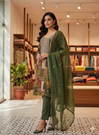 Olive Green Printed Kurta Pant Dupatta Set for Women | Bohemian Ethnic Wear