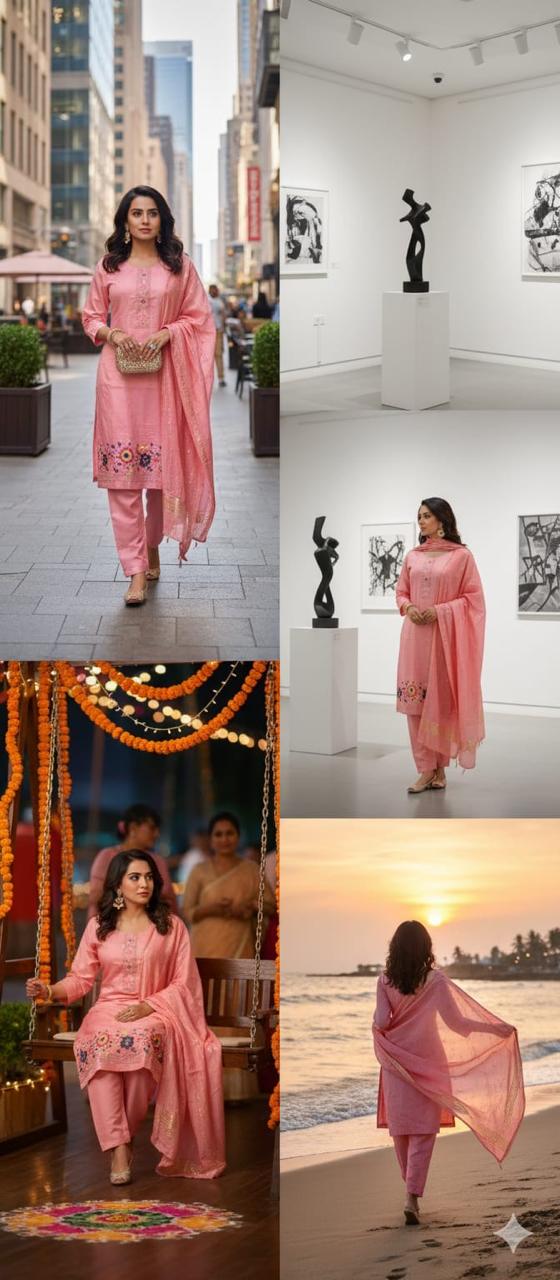 Women's Blush Pink Kurta Pant Set with Dupatta – Premium Ethnic Suit