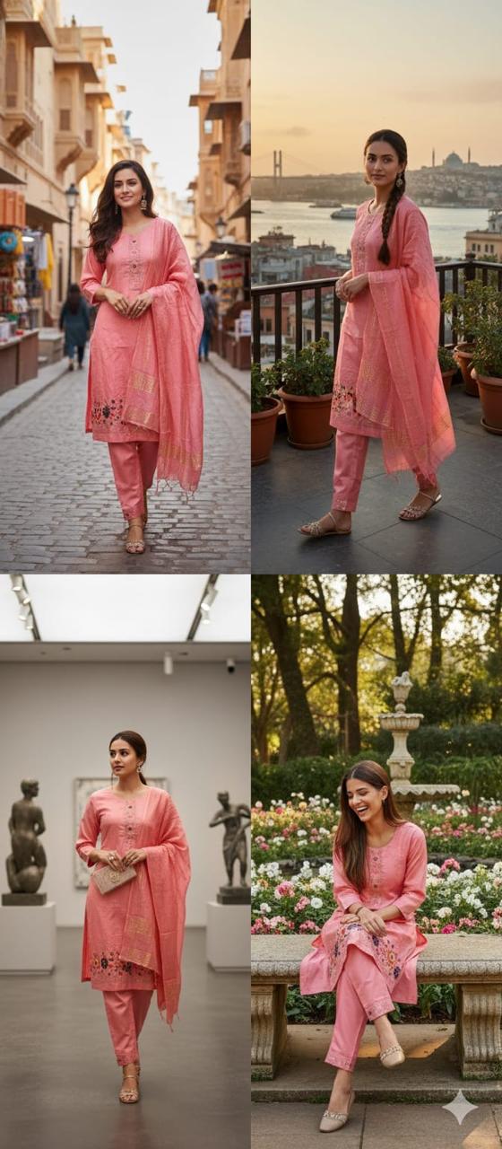 Women's Blush Pink Kurta Pant Set with Dupatta – Premium Ethnic Suit