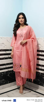 Women's Blush Pink Kurta Pant Set with Dupatta – Premium Ethnic Suit