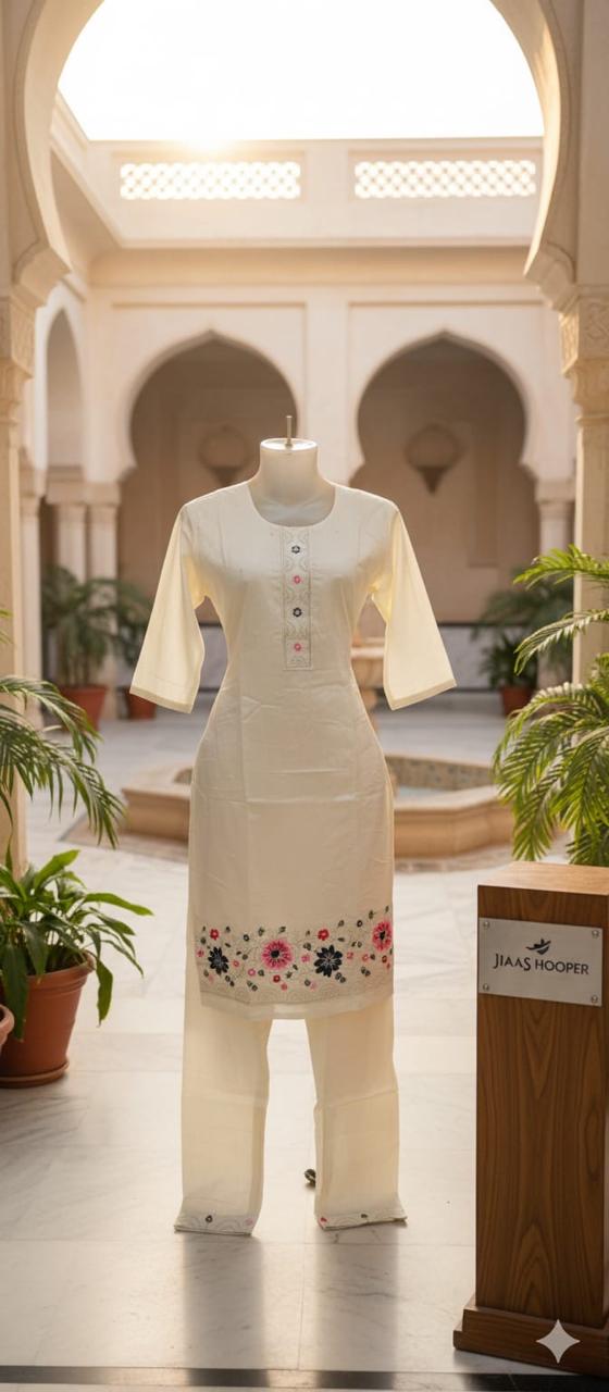 Off White Floral Embroidered Kurta Pant Set for Women | Elegant Ethnic Wear