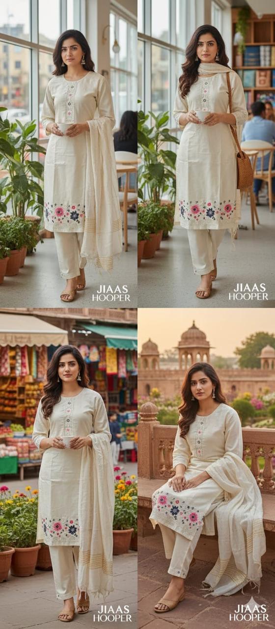 Off White Floral Embroidered Kurta Pant Set for Women | Elegant Ethnic Wear