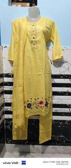 Yellow Floral Embroidered Kurta Pant Set