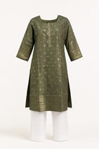 Women’s Olive Green Printed Straight Kurta with White Pants | Elegant Ethnic Wear