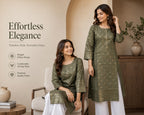 Women’s Olive Green Printed Straight Kurta with White Pants | Elegant Ethnic Wear