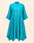 Women’s Turquoise Blue Printed Flared Kurti | Stylish Casual Ethnic Wear