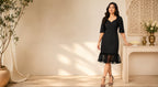Women's Black Mesh Hem Bodycon Midi Dress | Elegant Party Wear Dress