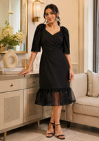Women's Black Mesh Hem Bodycon Midi Dress | Elegant Party Wear Dress