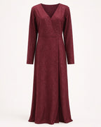 Women’s Wine Satin Wrap Maxi Dress with Front Slit | Elegant Party Wear Dress