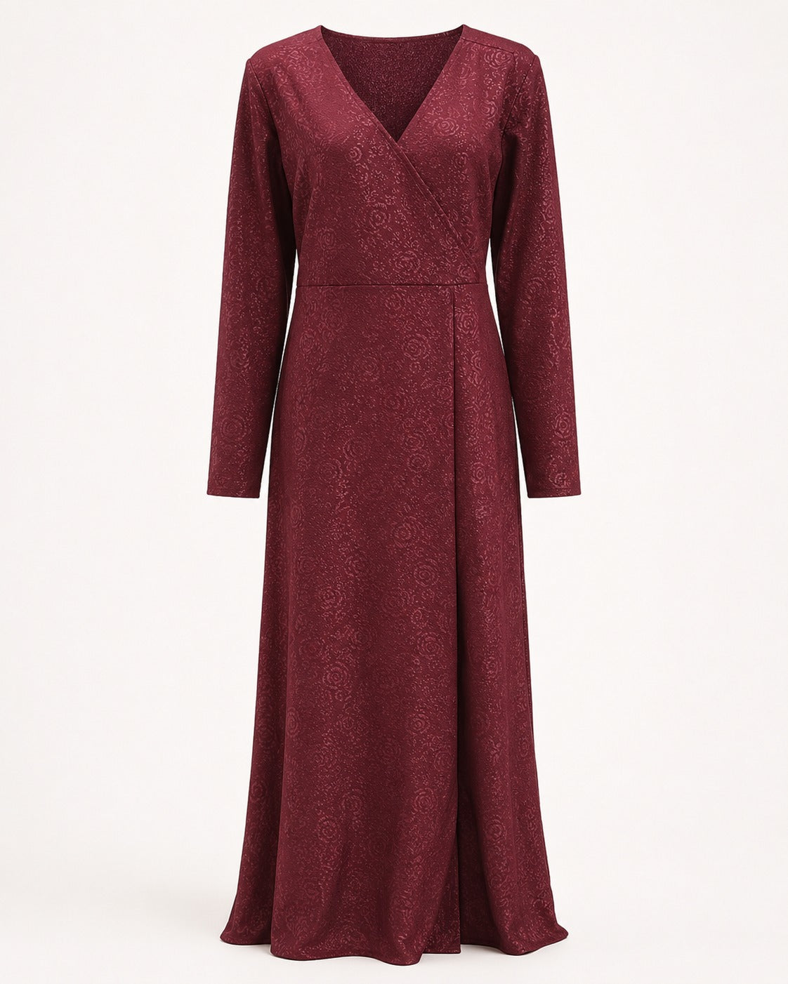 Women’s Wine Satin Wrap Maxi Dress with Front Slit | Elegant Party Wear Dress